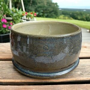 Hand thrown stoneware art pottery Planter studio blue signed by Artist D. Hurick